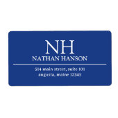 Eenvoudig blauw monogram modern etiket (Voorkant)