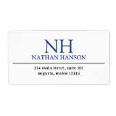 Eenvoudig blauw monogram modern etiket (Voorkant)