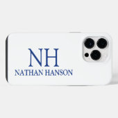 Eenvoudig blauw monogram modern iPhone hoesje (Achterkant horizontaal)