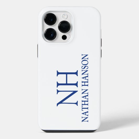 Eenvoudig blauw monogram modern iPhone hoesje (Achterkant)