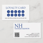 Eenvoudig blauw monogram modern klantenkaartje (Voorkant / Achterkant)