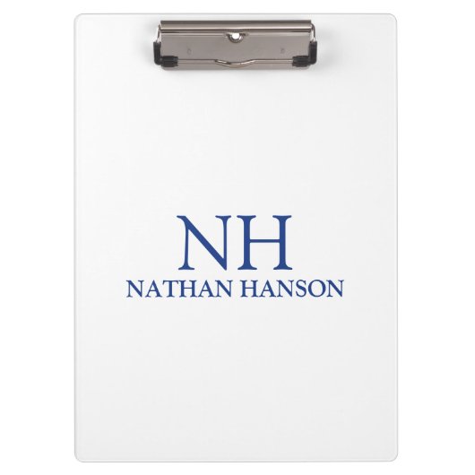 Eenvoudig blauw monogram modern klembord (Voorkant)