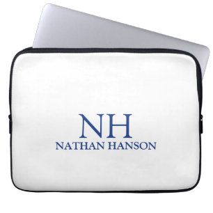 Eenvoudig blauw monogram modern laptop sleeve