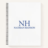 Eenvoudig blauw monogram modern notitieboek (Voorkant)