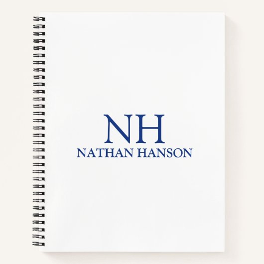 Eenvoudig blauw monogram modern notitieboek (Voorkant)