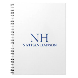 Eenvoudig blauw monogram modern notitieboek