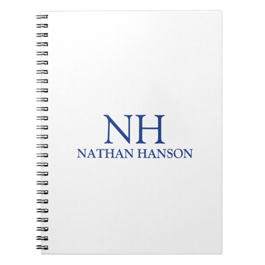 Eenvoudig blauw monogram modern notitieboek (Voorkant)