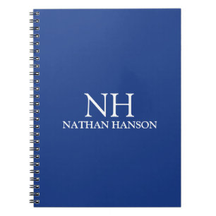 Eenvoudig blauw monogram modern notitieboek