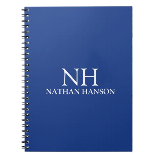 Eenvoudig blauw monogram modern notitieboek (Voorkant)