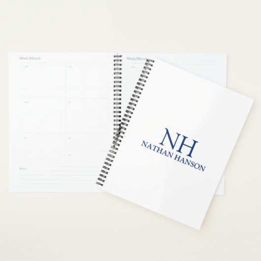 Eenvoudig blauw monogram modern planner (Display)