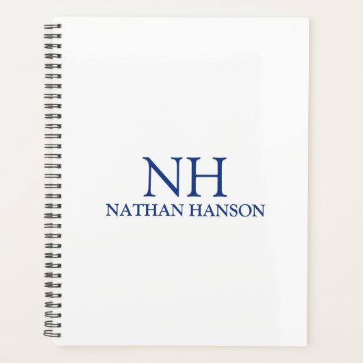 Eenvoudig blauw monogram modern planner (Voorkant)