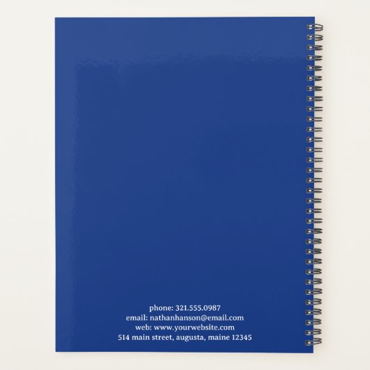 Eenvoudig blauw monogram modern planner (Achterkant)