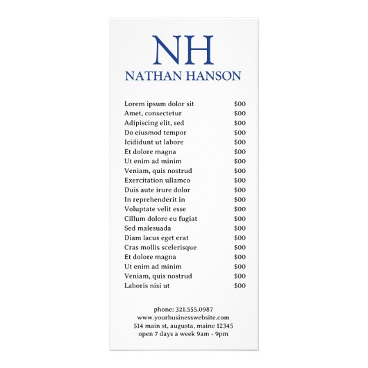 Eenvoudig blauw monogram modern reclamekaart (Voorkant)