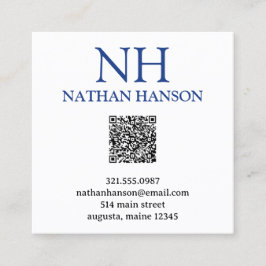 Eenvoudig blauw monogram modern vierkante visitekaartje