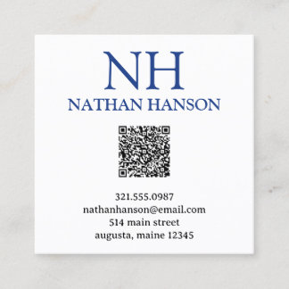 Eenvoudig blauw monogram modern vierkante visitekaartje
