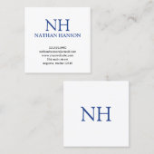 Eenvoudig blauw monogram modern vierkante visitekaartje (Voorkant / Achterkant)