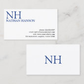 Eenvoudig blauw monogram modern visitekaartje (Voorkant / Achterkant)