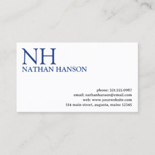 Eenvoudig blauw monogram modern visitekaartje