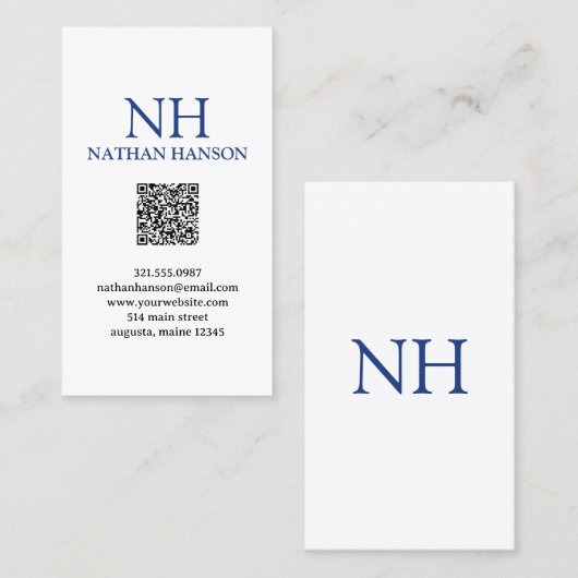 Eenvoudig blauw monogram modern visitekaartje (Voorkant / Achterkant)