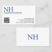 Eenvoudig blauw monogram modern visitekaartje (Voorkant / Achterkant)