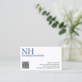 Eenvoudig blauw monogram modern visitekaartje (Staand voorkant)
