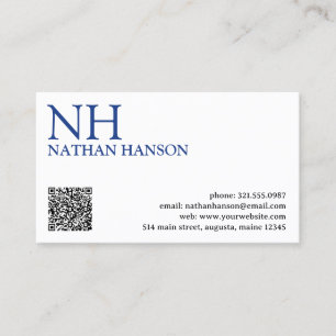 Eenvoudig blauw monogram modern visitekaartje