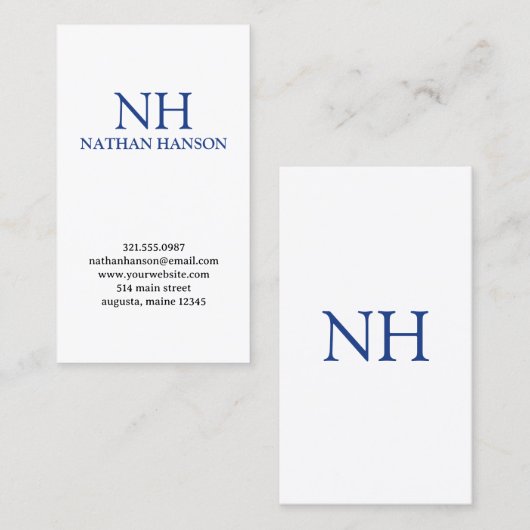 Eenvoudig blauw monogram modern visitekaartje (Voorkant / Achterkant)