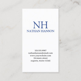 Eenvoudig blauw monogram modern visitekaartje