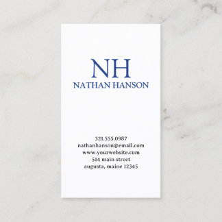 Eenvoudig blauw monogram modern visitekaartje