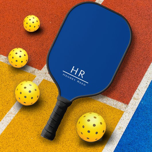 Eenvoudig Blauw Monogram Naam + Initialen Pickleball Paddle