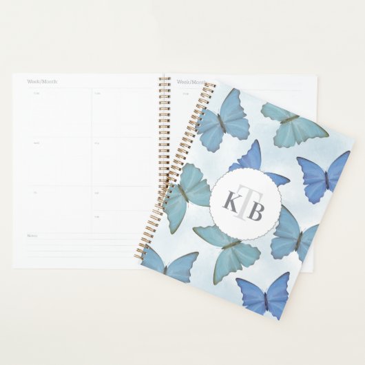 Eenvoudig blauw, mooie Butterflies Cute Monogram Planner (Display)