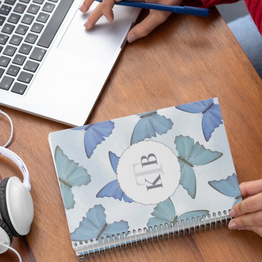 Eenvoudig blauw, mooie Butterflies Cute Monogram Planner