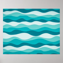 Eenvoudig blauw-oceaangolven - Abstract patroon | Poster