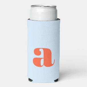 Eenvoudig Blauw Oranje Vet Retro Monogram Initiaal Seltzer Blikjeskoeler