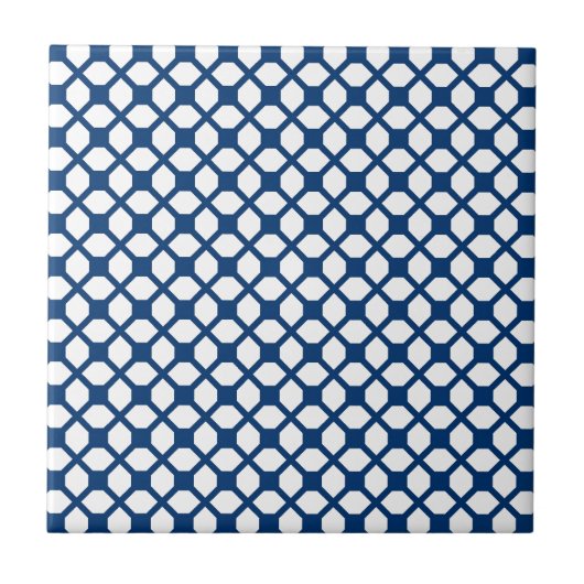 Eenvoudig blauw Quatrefoil patroon - blauw en wit Tegeltje (Voorkant)