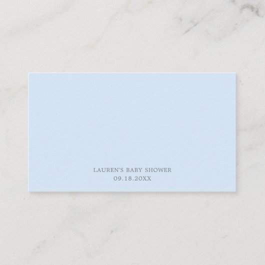 Eenvoudig blauw, raad hoeveel Baby shower er in he Informatiekaartje (Achterkant)