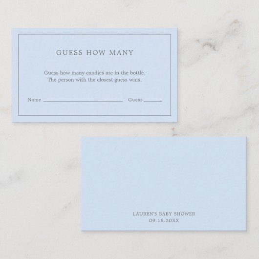 Eenvoudig blauw, raad hoeveel Baby shower er in he Informatiekaartje (Voorkant / Achterkant)
