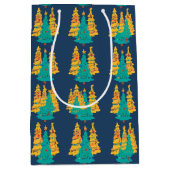 Eenvoudig Blauw retro Kerstboom Patroon Medium Cadeauzakje (Voorkant)