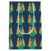 Eenvoudig Blauw retro Kerstboom Patroon Medium Cadeauzakje (Achterkant)