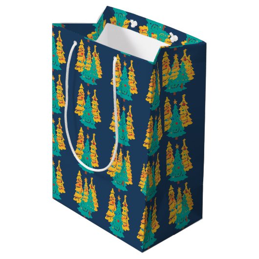Eenvoudig Blauw retro Kerstboom Patroon Medium Cadeauzakje (Achterkant Gekanteld)