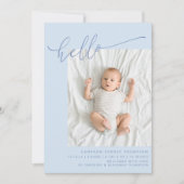 Eenvoudig Blauw Schrift Cute Hallo Baby Twee Foto Aankondiging (Voorkant)