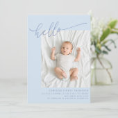 Eenvoudig Blauw Schrift Cute Hallo Baby Twee Foto Aankondiging (Staand voorkant)