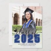 Eenvoudig blauw script Afstuderen foto-Afstuderen Aankondiging (Voorkant)