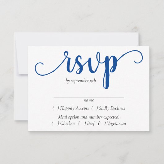 Eenvoudig blauw script | Cerulean Azure Entree Cho RSVP Kaartje (Voorkant)