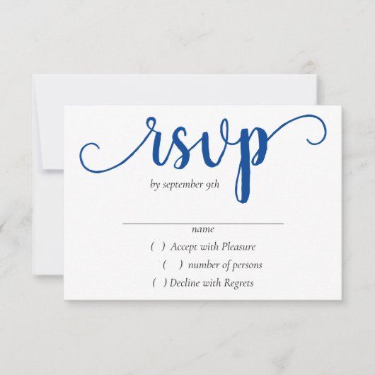 Eenvoudig blauw script | Cerulean Classic Flourish RSVP Kaartje (Voorkant)