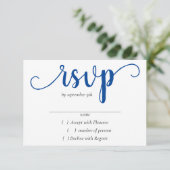 Eenvoudig blauw script | Cerulean Classic Flourish RSVP Kaartje (Staand voorkant)