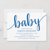 Eenvoudig blauw script | Cerulean Flourish Baby sh Kaart (Voorkant)