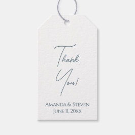 Eenvoudig blauw script Dank u bruiloft Cadeaulabel