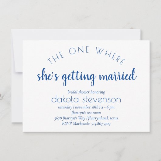 Eenvoudig blauw script | Een waar ze gaat trouwen Kaart (Voorkant)