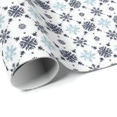 Eenvoudig blauw sneeuwvlokken patroon cadeaupapier (Rol Hoek)
